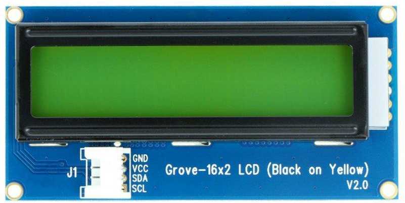 Seeed Studio Grove, 2x16 simbolių LCD ekranas su apšvietimu (juoda ant geltonos)