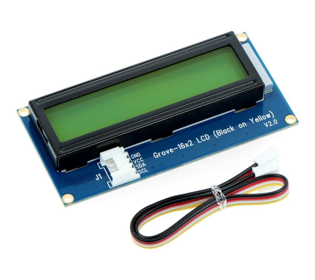 Seeed Studio Grove, 2x16 simbolių LCD ekranas su apšvietimu (juoda ant geltonos)