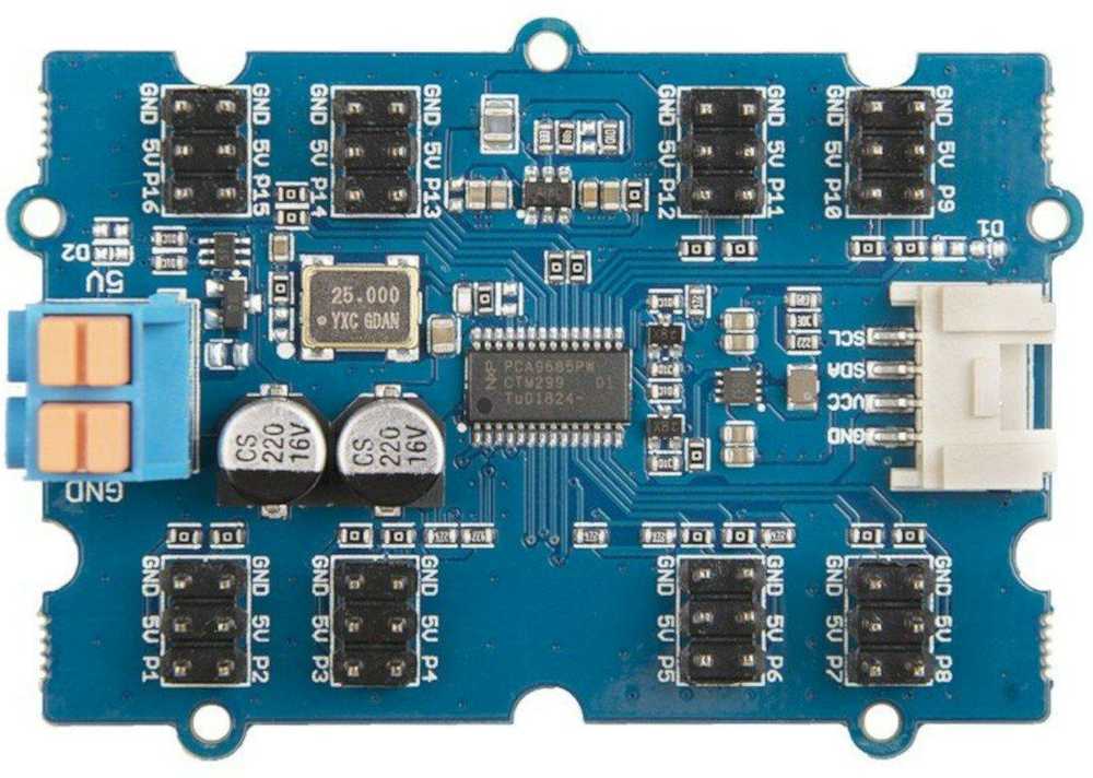 Seeed Studio Grove, PCA9685, 16 kanalų servo valdiklis, 12 bitų PWM I2C