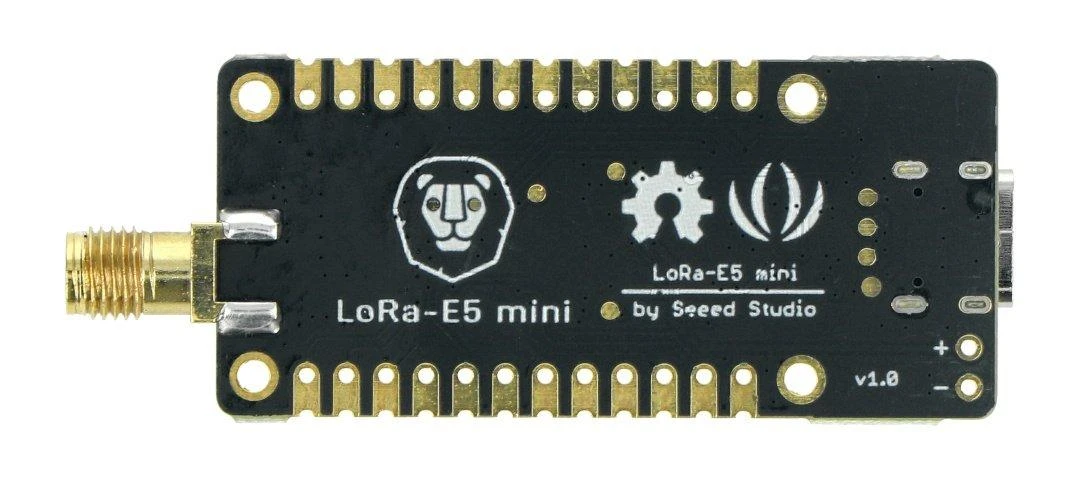 LoRa-E5 mini plokštės viršutinė pusė su SMA jungtimi