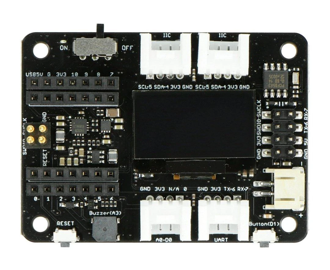 Seeeduino Xiao Expansion Board viršus su jungtimis