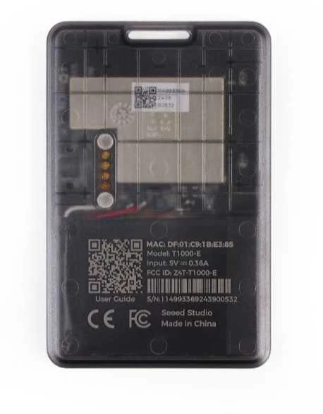 SenseCAP T1000-E galinė dalis su technine informacija