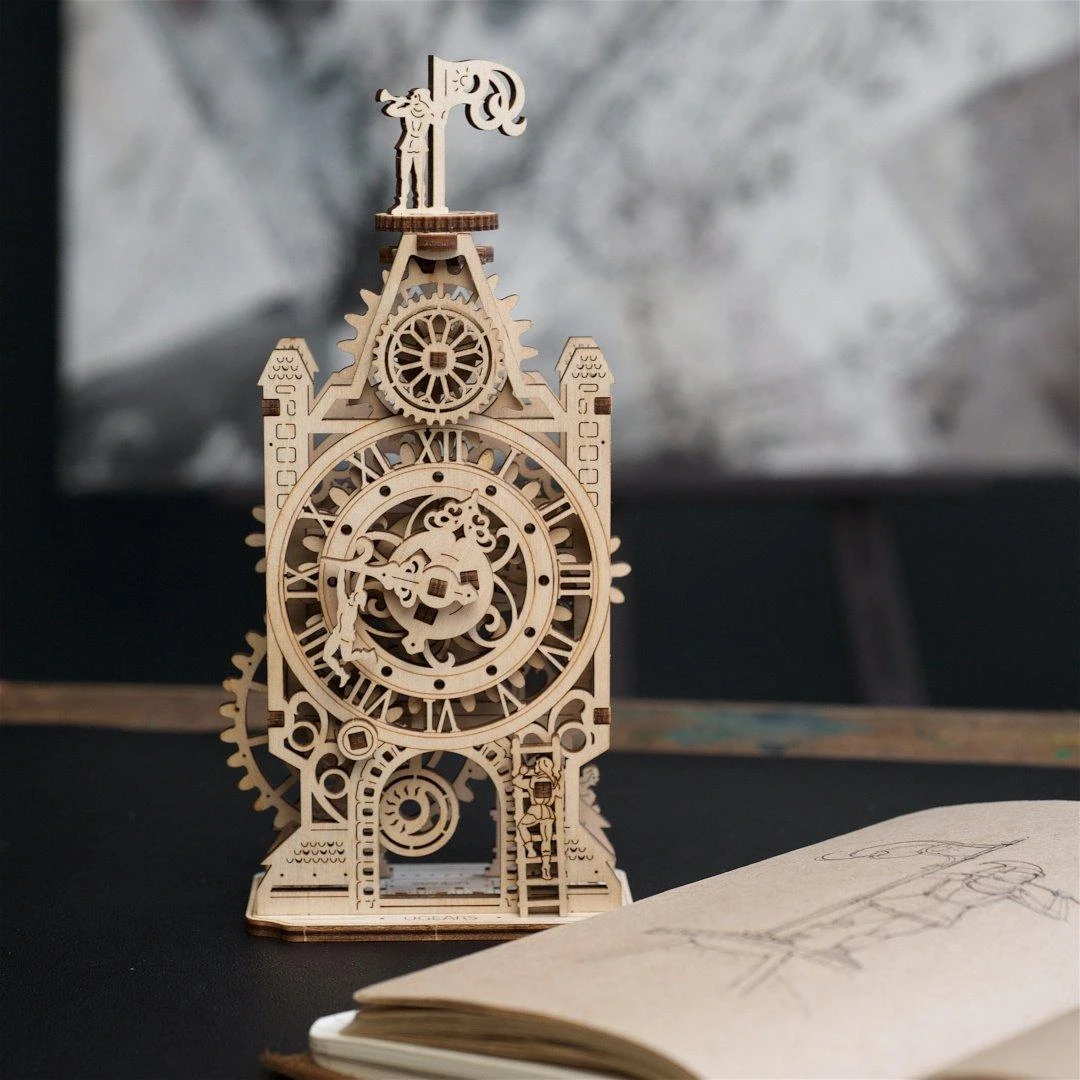 Senas laikrodžio bokštas - laikrodžio bokštas - mechaninis modelis surinkimui - fanera - 44 elementai - Ugearsmodels