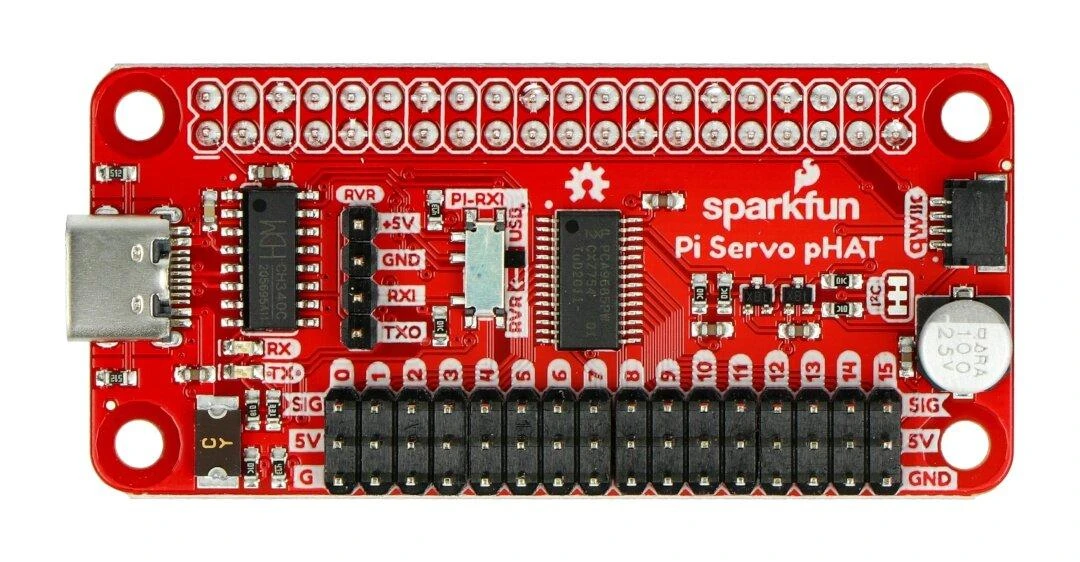 Servo pHAT plokštė su USB-C ir 16 kanalų PWM jungtimis