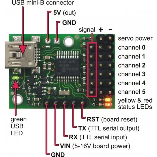 Servo Variklių Valdiklis Pololu Micro Maestro USB 6-kanalų