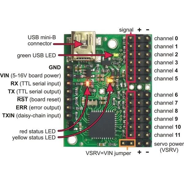 Servo Variklių Valdiklis Pololu Mini Maestro USB 12-kanalų