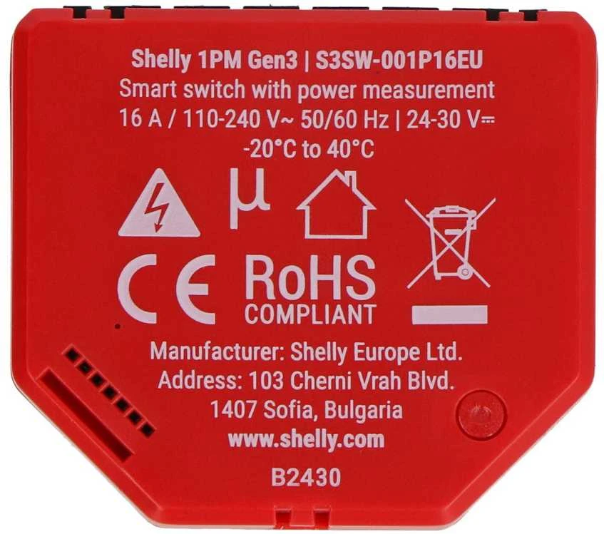 „Shelly 1PM Gen3“ belaidis internetas / „Bluetooth“
