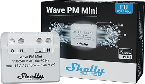 Shelly Qubino Wave PM Mini Z-Wave® išmanusis energijos skaitiklis, 1 kanalo, 16 A.