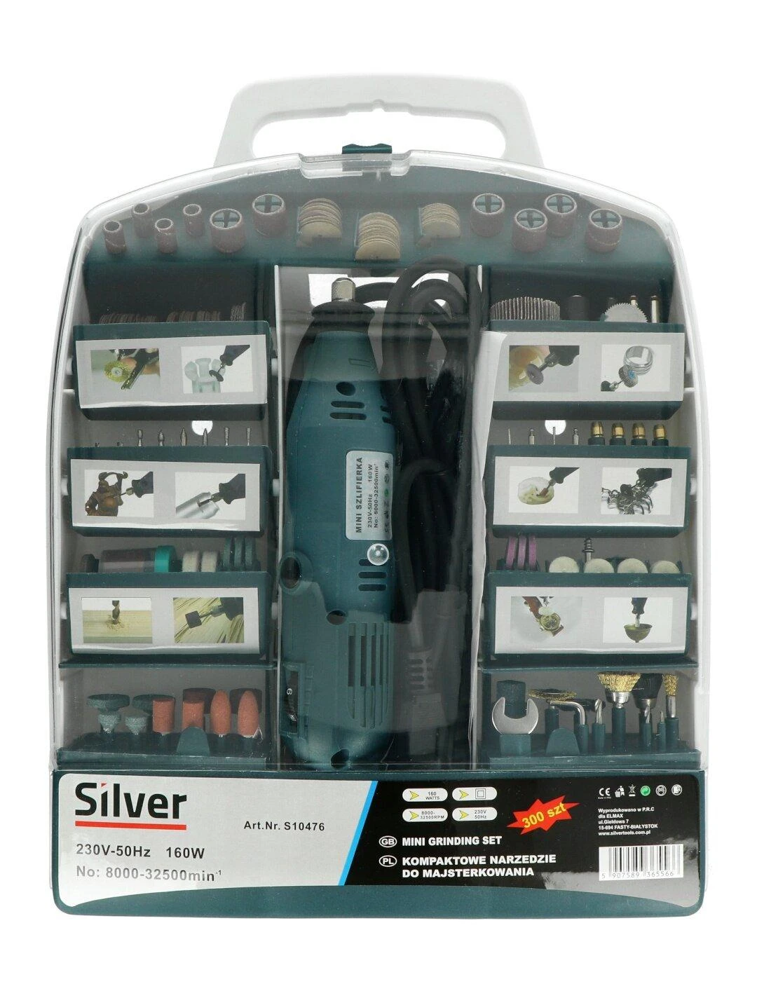 SILVER Sidabrinis MG01 gręžtuvas su priedais - 300 elementų