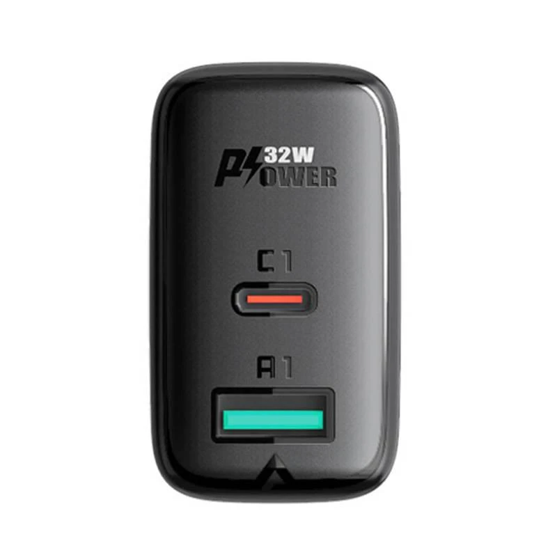 Sieninis įkroviklis Acefast A5 PD32W, USB + USB-C (juodas)