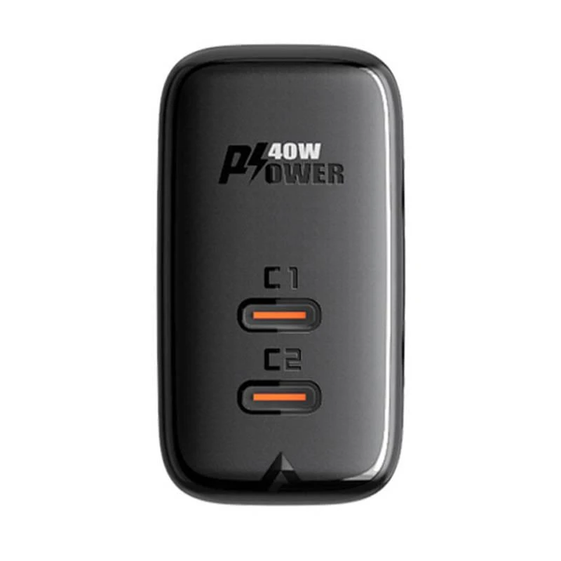 Sieninis įkroviklis Acefast A9, 2x USB-C, PD 40W (Juoda)