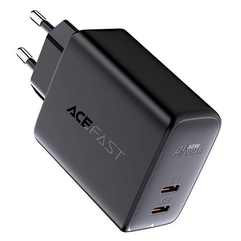 Sieninis įkroviklis Acefast A9, 2x USB-C, PD 40W (Juoda)