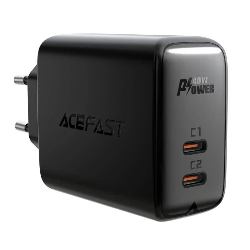 Sieninis įkroviklis Acefast A9, 2x USB-C, PD 40W (Juoda)
