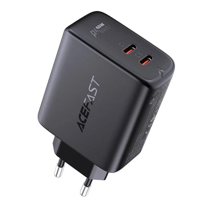 Sieninis įkroviklis Acefast A9, 2x USB-C, PD 40W (Juoda)