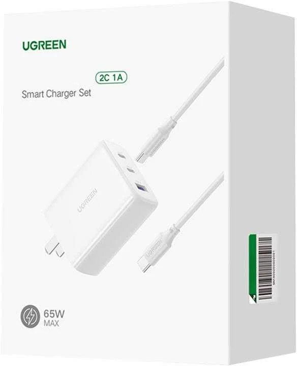 Sieninis įkroviklis UGREEN CD275, 2x USB-C, 1x USB, 65W (balta)