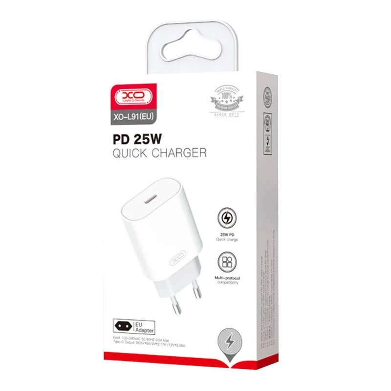 Sieninis įkroviklis XO L91EU USB-C 25W - Baltas
