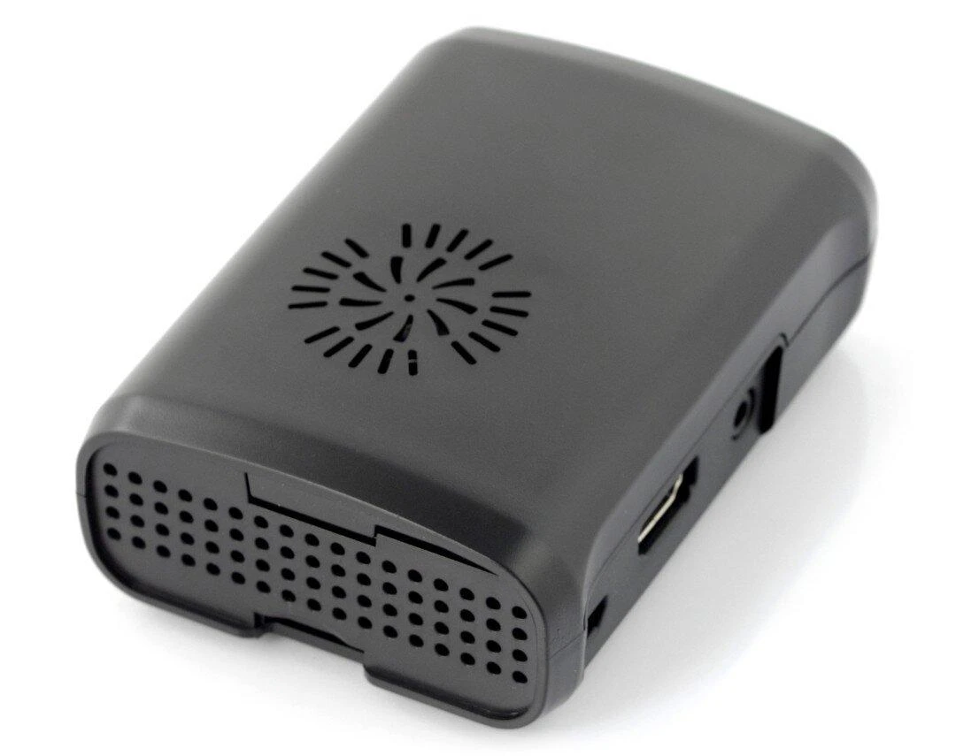 Juodas Raspberry Pi dėklas su ventiliacijos angomis
