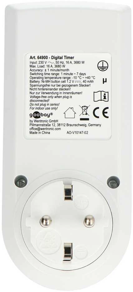 Skaitmeninis laiko programuotojas 230V 3680W IP20 - Goobay 64900