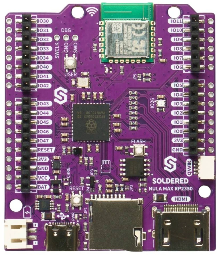 Pagrindinė plokštė Soldered NULA Max RP2350 - Arduino formato kūrimo plokštė - be jungčių - Lituota 333351