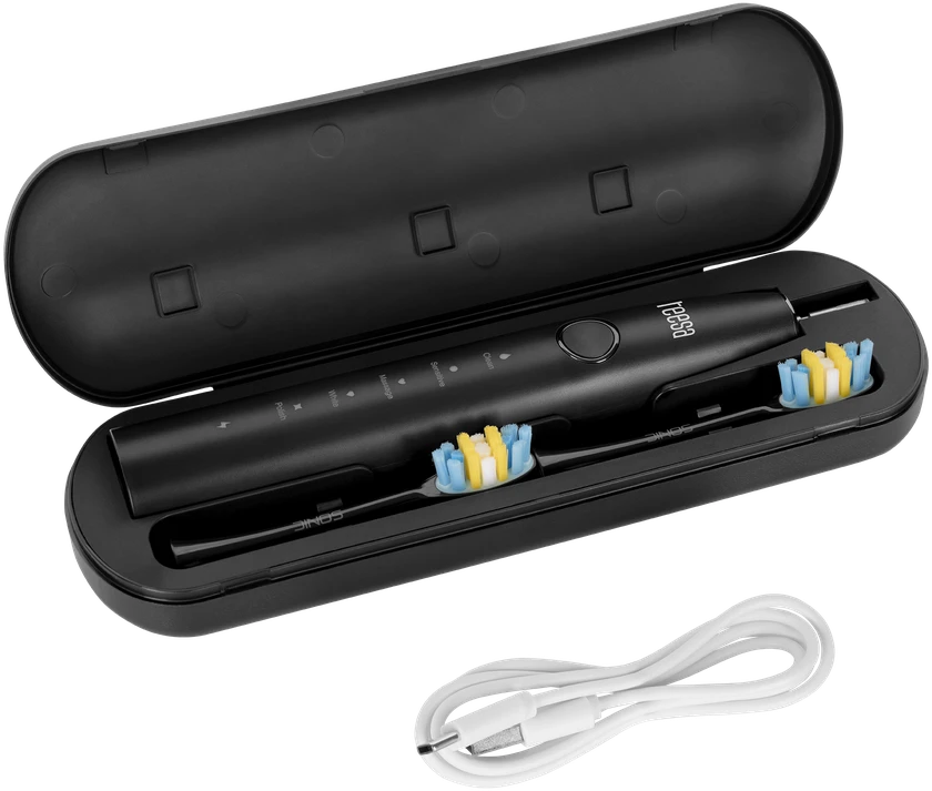 Sonic dantų šepetėlis TEESA SONIC 2 juodas, 5 veikimo režimai, kelioninis dėklas, USB C tipo jungtis