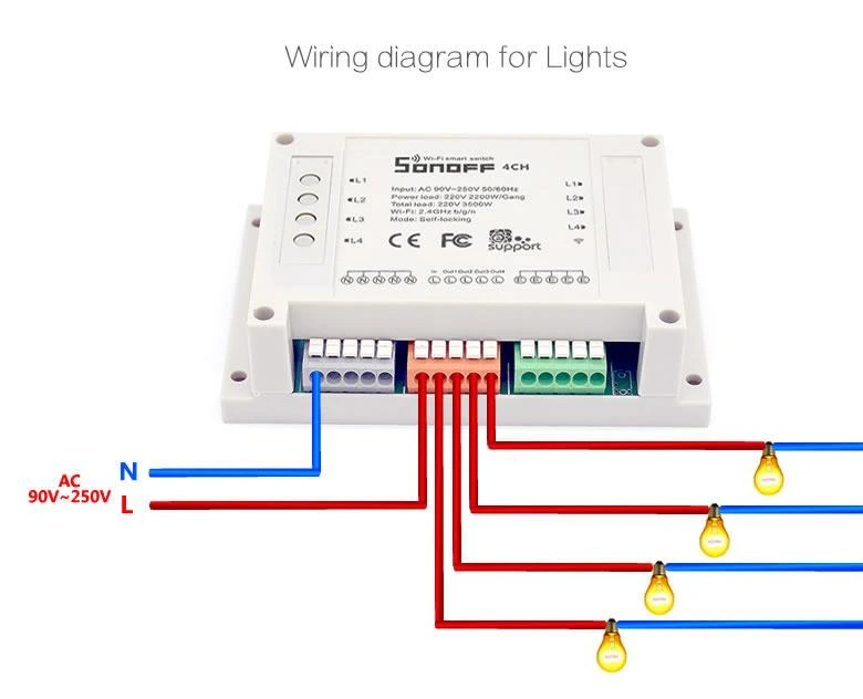 Sonoff 4-kanalų išmani relė valdoma WiFi - 230VAC 2200W