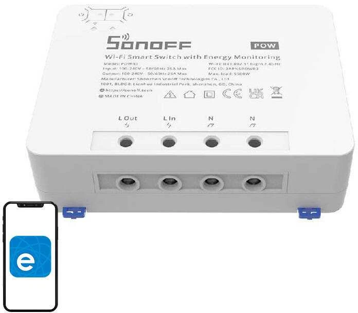 Sonoff Pow R3 1-kanalo išmani relė valdoma WiFi su energijos sunaudojimo matavimo funkcija - 230VAC 5500W
