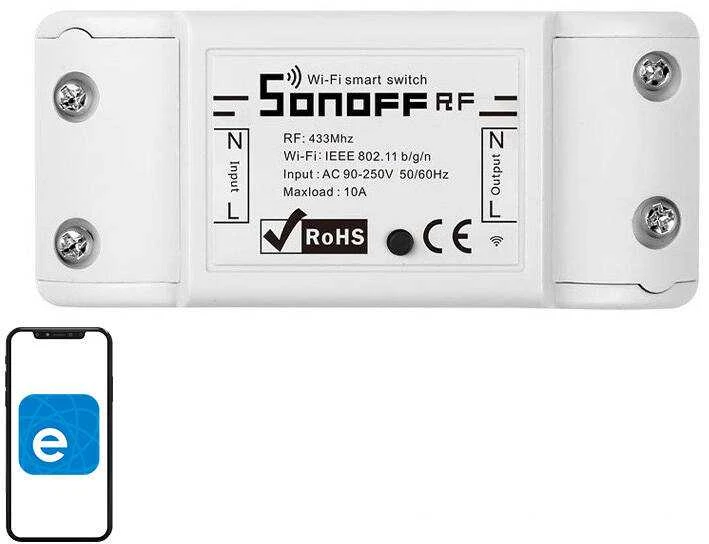 Sonoff RF R2 1 - kanalo išmani relė valdoma WiFi + 433MHz RF - 230VAC 2200W