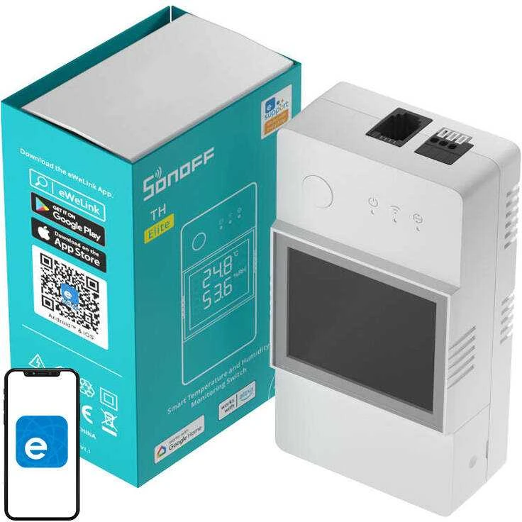 SONOFF TH Elite 16A 1 kanalo relė su papildomu "sausu" kontaktu (THR316D Elite)