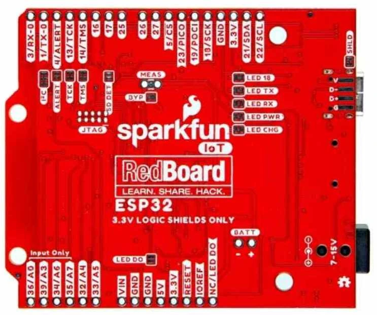 SparkFun IoT RedBoard viršutinė dalis su ESP32