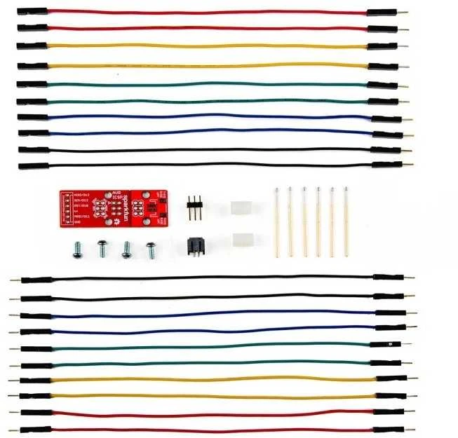 SparkFun ISP Pogo v2 adapterio komponentai ir laidų rinkinys
