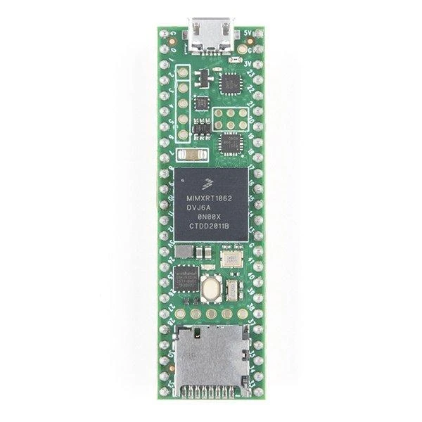 Teensy 4.1 mikrovaldiklis su prilituotais kaiščiais