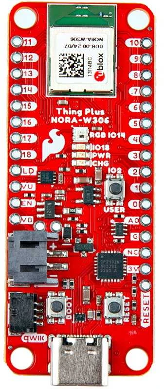 SparkFun Thing Plus plokštė su NORA-W306 moduliu
