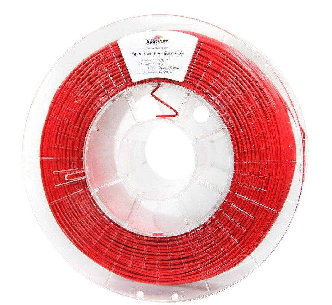 Spectrum PLA Dragon Red filamentas skaidrioje ritėje