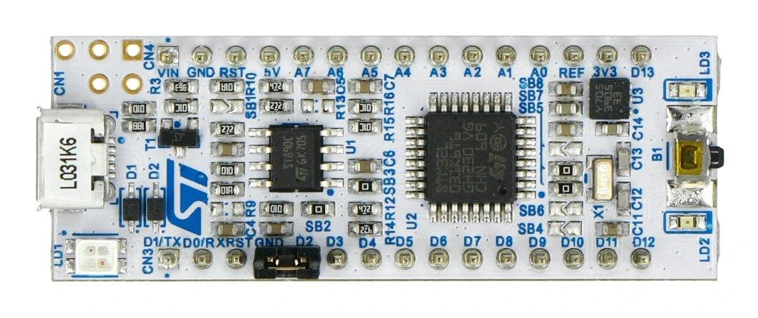 STM32 Nucleo-32 L031K6 vystymo plokštės viršutinis vaizdas