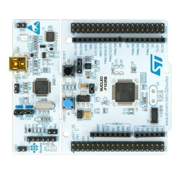 STM32 Nucleo-F103RB vystymo plokštės viršus