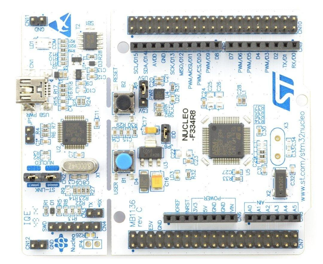 STM32 Nucleo-F334R8 plokštės viršutinis vaizdas