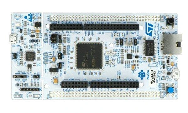 STM32 NUCLEO-F429ZI plokštė su Ethernet ir USB prievadais