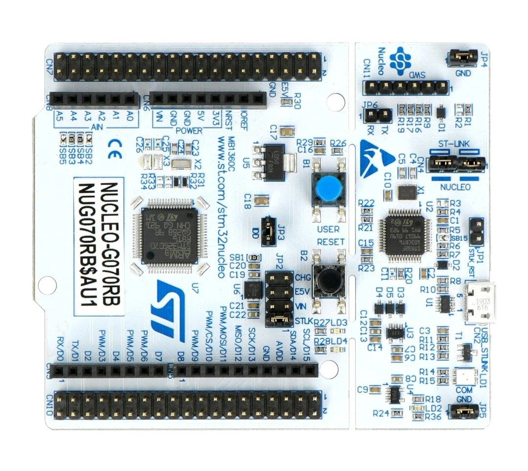 STM32 NUCLEO-G070RB kūrimo plokštė viršuje