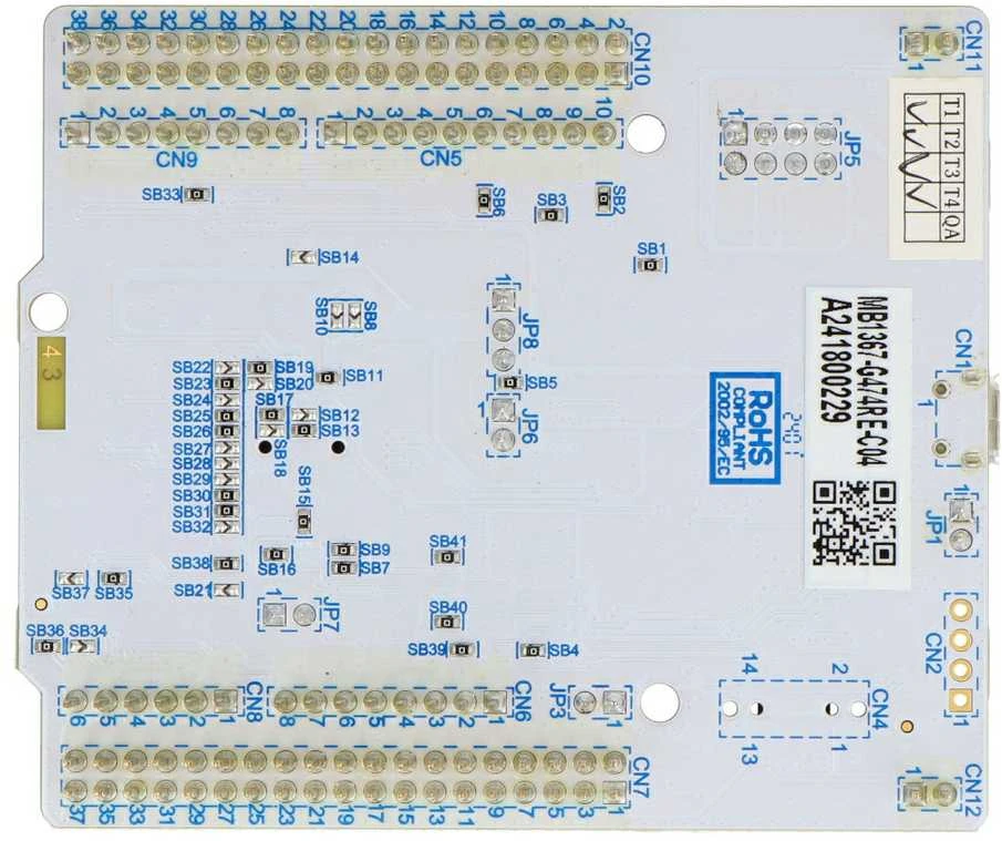 STM32 Nucleo-G474RE plokštės viršus