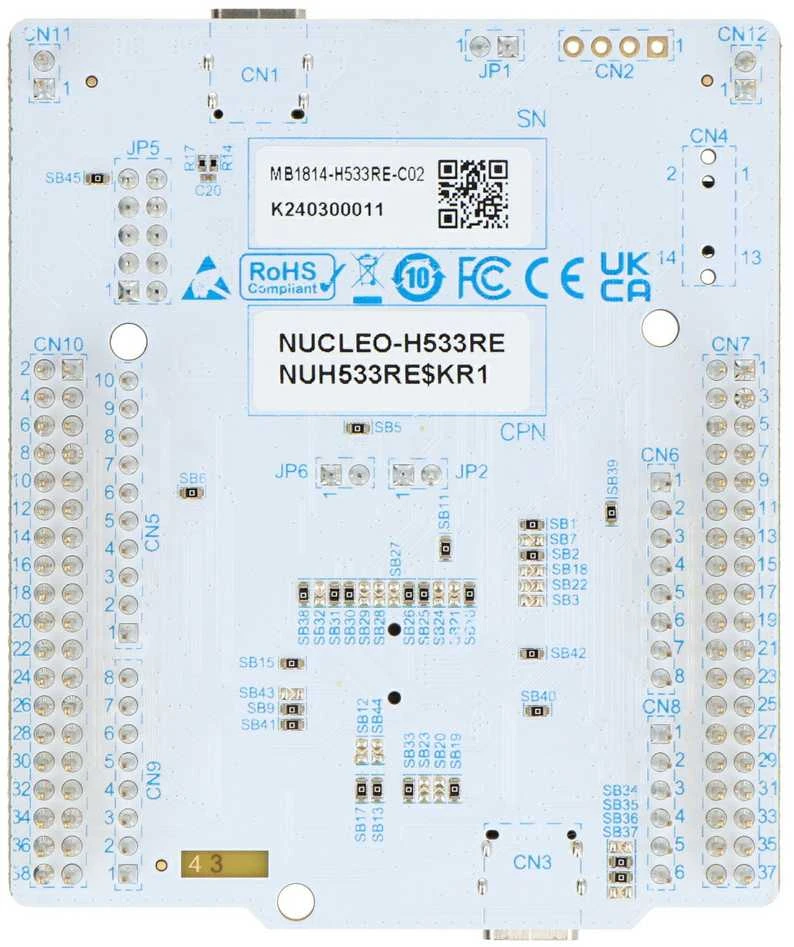 STM32 Nucleo-H533RE kūrimo plokštė, viršutinė pusė