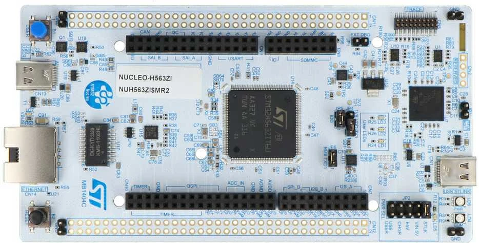 STM32 Nucleo-H563ZI kūrimo plokštė iš viršaus