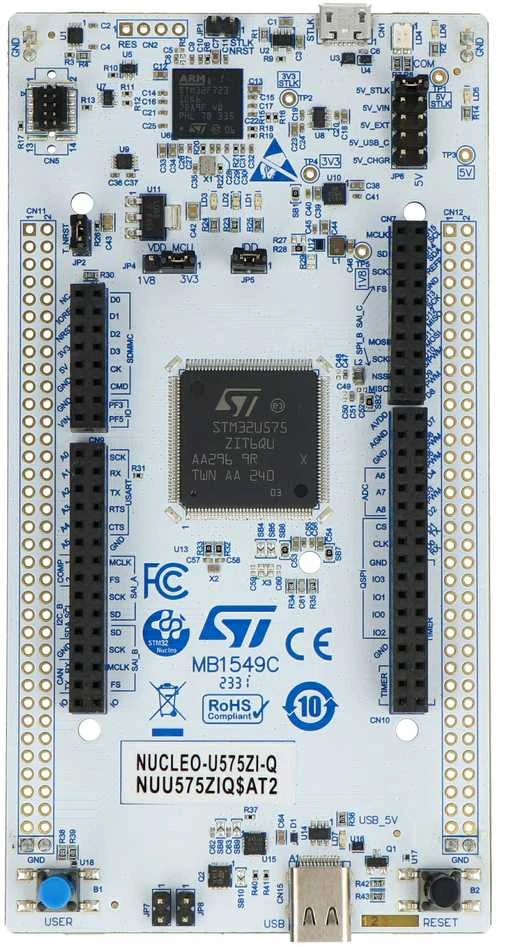 STM32 NUCLEO-U575ZI-Q kūrimo plokštė iš viršaus