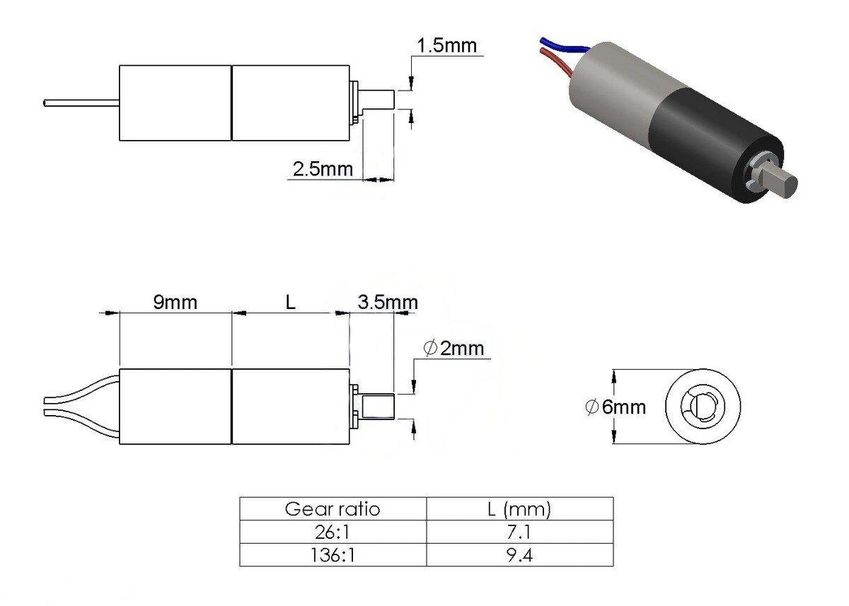Sub-mikro DC variklis 136:1 500 RPM Pololu 2358