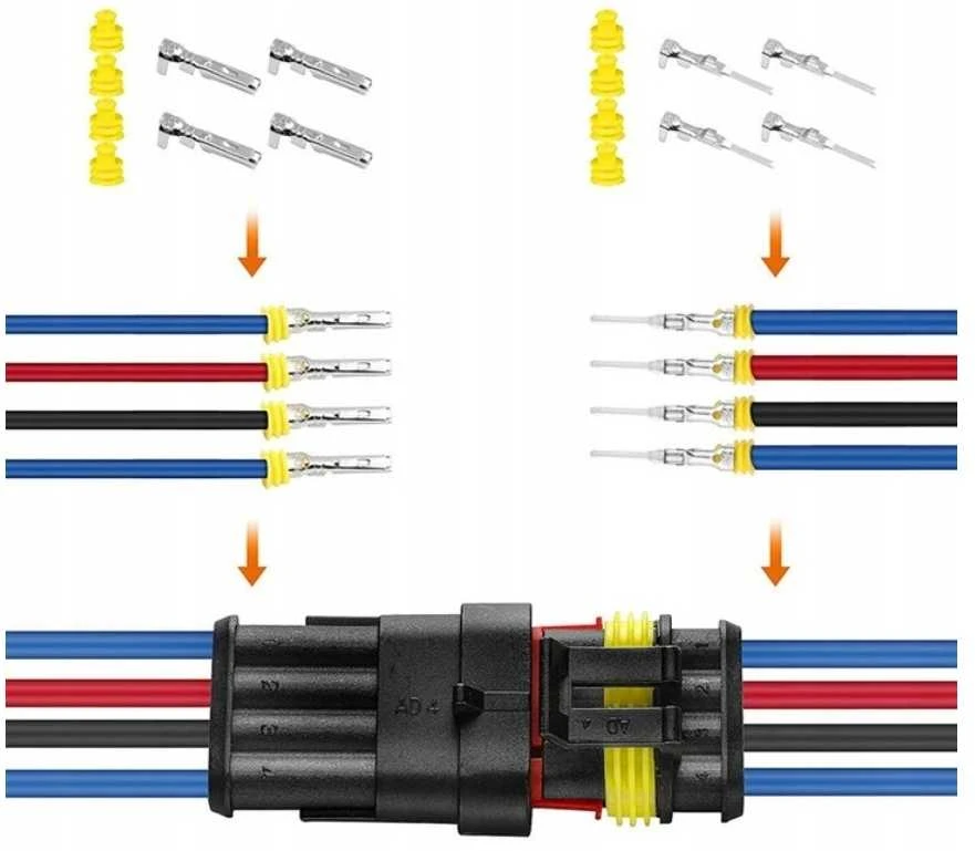 Oem Superseal 4 kontaktų jungčių rinkinys – kištukas + lizdas, 4 kontaktų – hermetiška jungtis – sandari