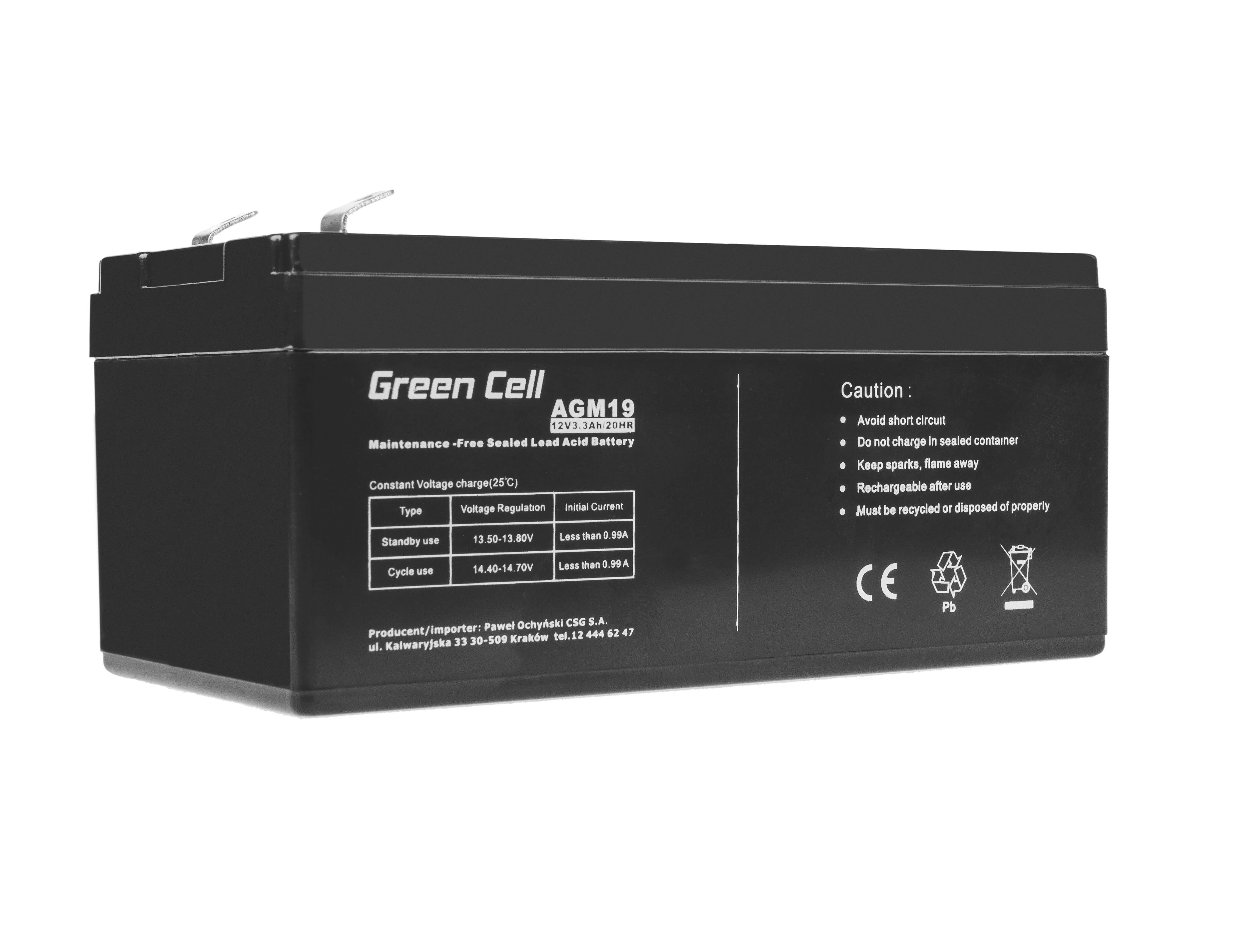 Green Cell AGM akumuliatorius 12V 3.3Ah su technine etikete