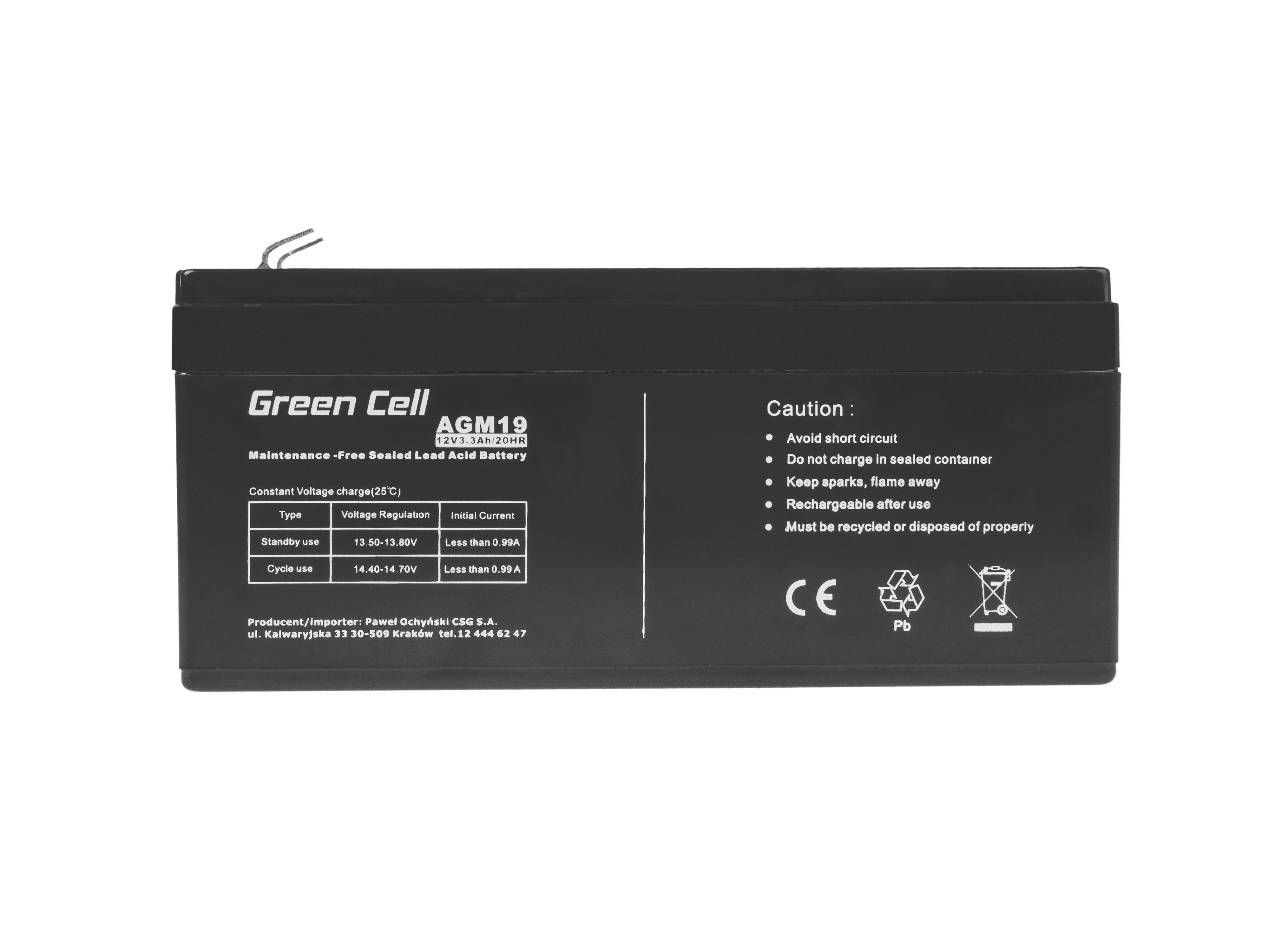 Green Cell Žalias Cell Žalias CELL Akumuliatorius AGM 12V 3,3 Ah