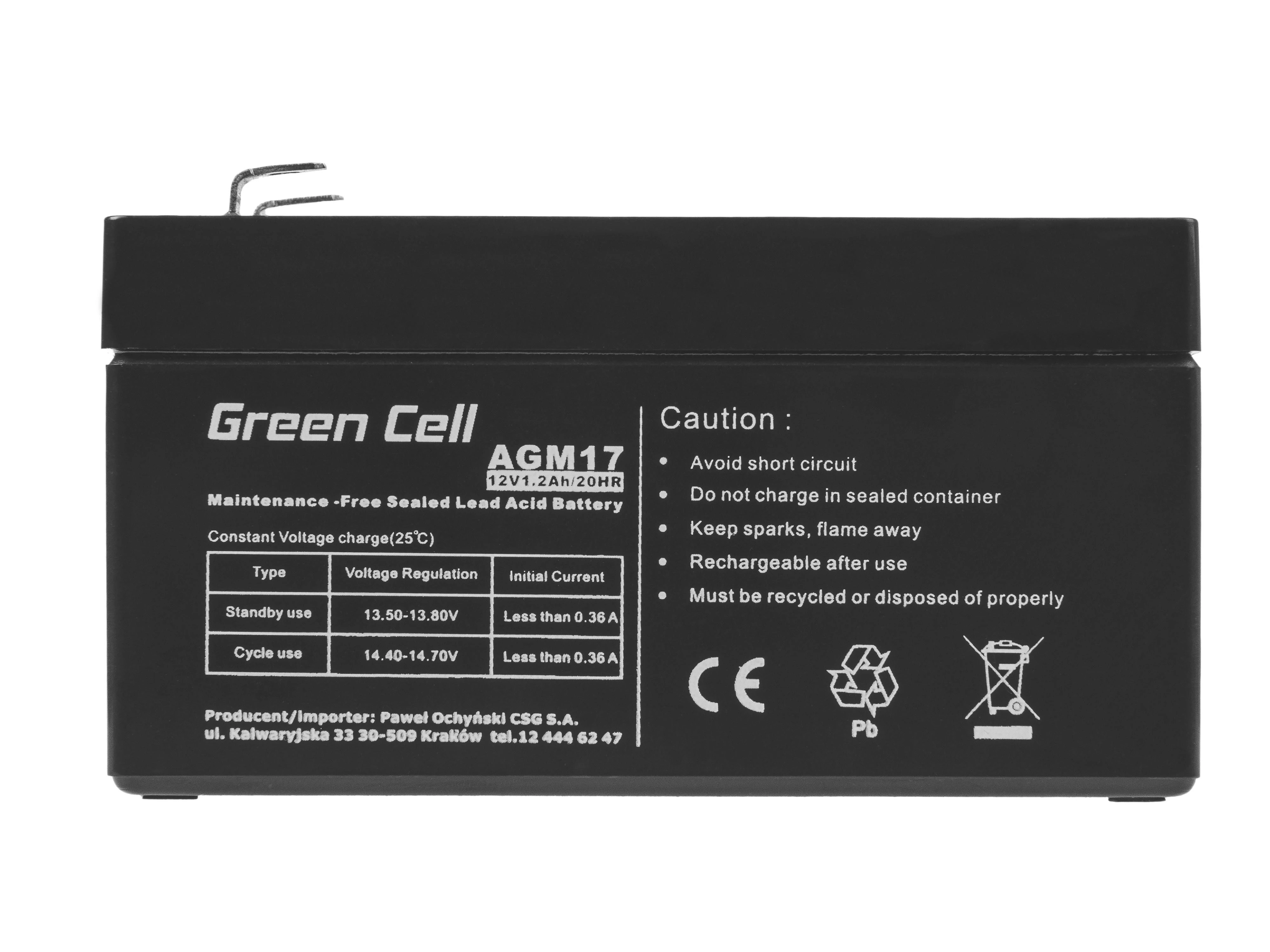 Green Cell Žalias Cell Žalias CELL Baterija AGM 12V 1.2 Ah