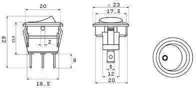Oem Svirties jungiklis – SMRS101-6LDR – 20A/12V DC – apvalus – ON-OF – juodas – raudonas LED