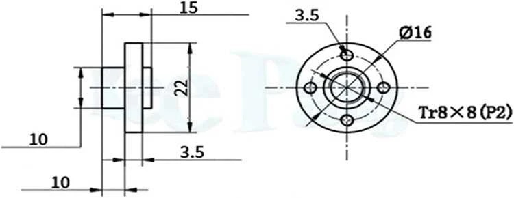 Oem T8x14 bronzinė veržlė trapeciniam varžtui - 3D spausdintuvas