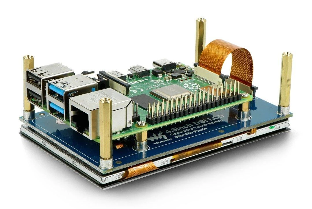 Talpinis jutiklinis ekranas 4.3" 800x480px DSI su apsauginiu korpusu, skirtas Raspberry Pi, Waveshare 18645